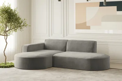 Produktbild von Ecksofa Designersofa PALMA XS in Stoff Noel Grau Ottomane Links