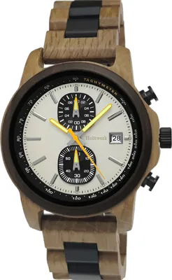 Produktbild von Holzwerk SUDERBURG Herren Holz Uhr Chronograph & Tachymeter, beige, schwarz gelb