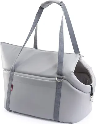 Produktbild von Transporttasche für Hunde und Katzen | Schultertasche für Haustiere mit Gummiband mit Karabiner | bis 5 kg | Material: Kunstleder | Größe: S | Farbe: Grau