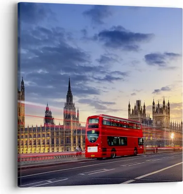 Produktbild von Bild auf Leinwand - Leinwandbild - London Bus - 40x40cm - Wand Bild - Wanddeko - Wandbilder - Leinwanddruck - Bilder - Kunstdruck - Wanddekoration - Leinwand bilder - Wandkunst - AC40x40-3592