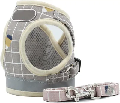 Produktbild von Hundeweste Geschirr und Leine Set, Atmungsaktiver Reflektierender Brustgurt für kleine Haustiere für das Outdoor-Training beim Gehen (Kahki, M)