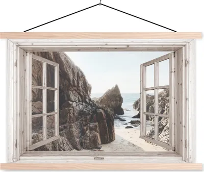 Produktbild von MuchoWow® Textilposter Aussicht - Strand - Meer 60x40 cm mit holzfarbenen Rahmen - Bilder