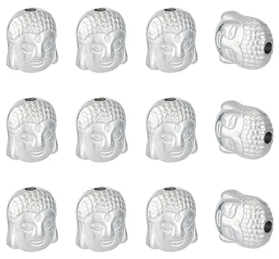 12 Buddha Kopf Perlen 9 mm Edelstahl Spacer für DIY Schmuck