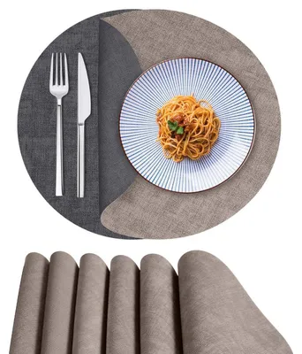 Immagine prodotto di Set di 6 tovagliette rotonde, lavabili, marroni/grigie, effetto pelle, dimensioni 33x33 cm