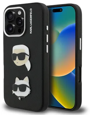 Obrázok produktu pre Karl Lagerfeld štruktúrovanýPolyuretánK&CH Heads kryt pre iPhone 16 Pro Max čierny (KLHCP16XPSFDHPK)
