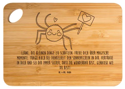 Produktbild von Mr. & Mrs. Panda Holzbrett Spinne Agathe Motivation - Transparent - Geschenk, vesperbrett, schneidunterlage, Liebe, Schneidebrett, Dankeschön, Vertrauen, Brett, Glück
