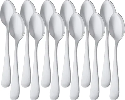 Immagine prodotto di A. Set di 12 cucchiaini per caffè in acciaio inossidabile, con bordo arrotondato, lunghezza 13,3 cm