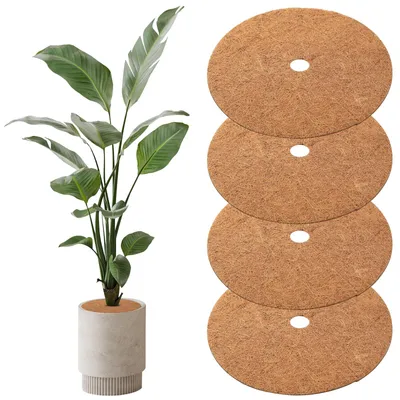 Image de Tapis en fibre de coco en lot de 4 pour protéger les plantes en pot à l'extérieur pendant l'hiver, tapis en fibre de coco de 40 cm pour plantes, tapis en fibre de coco pour pots de fleurs, tapis en fibre de coco réutilisables pour protéger les plantes, disques en fibre de coco pour la protection contre le gel