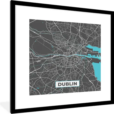 Produktbild von MuchoWow® Gerahmtes Poster Dublin - Stadtplan - Karte - Blau 40x40 cm - Poster mit Schwarzem Bilderrahmen Wandposter Rahmen Foto Bilder - Poster - Plakat im Rahmen