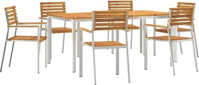 Produktbild von （Robust Möbel） Garten Essgruppe - elegantes Design - Sitzgruppe/Tisch+ Stuhl - 7 pcs Braun Massivholz Akazie - Terassenmöbel DEMöbel557653