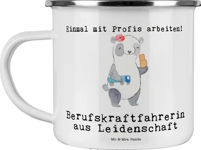 Produktbild von Mr. & Mrs. Panda Emaille Tasse Berufskraftfahrerin Leidenschaft - Weiß - Geschenk, Teetasse, Reisebecher, Haferl, becher, Pott
