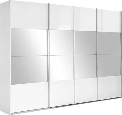 Produktbild von Synchron-Schwebetürenschrank - Weiß Hochglanz - 316 x 230 cm - 4 Türen - mit Spiegel