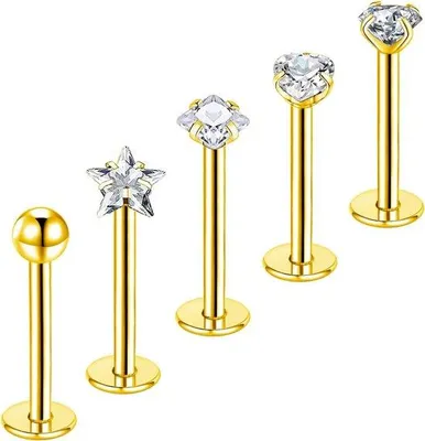 Obrázek produktu pro Sada na piercing rtů, 5dílná, stříbrná/zlatá, 10 mm, 16 g