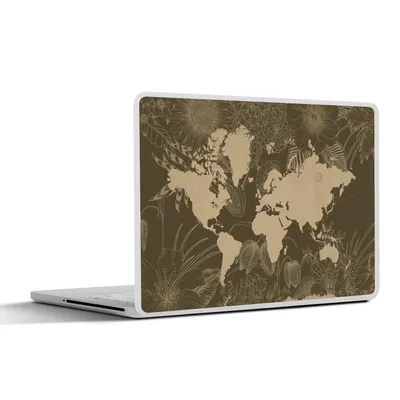 Produktbild von MuchoWow® Laptop Aufkleber Sticker Cover Weltkarte - Blumen - Braun 31x22.5 cm - Laptop-Deko