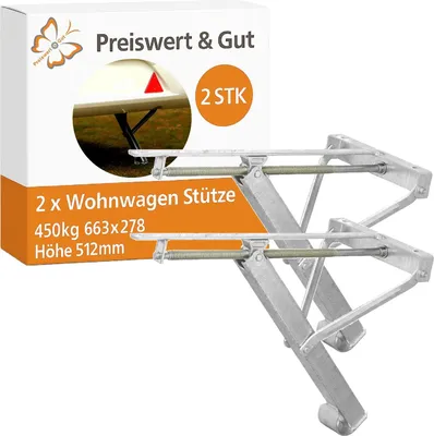 Produktbild von Wohnwagen Nivellierstütze Anhänger 2 Stück 450 kg höhenverstellbar mit Trapezgewinde 663 x 278 mm aus verzinktem Stahl