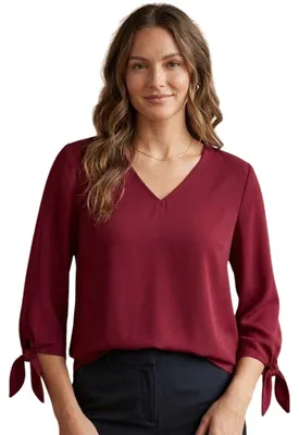 Produktbild von Damenbluse Calvin Klein burgunderfarben, V-Ausschnitt, Satin S