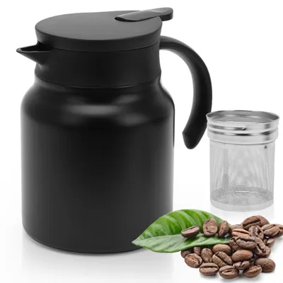 Thermoskanne 1000 ml, Edelstahl, mit Sieb, schwarz