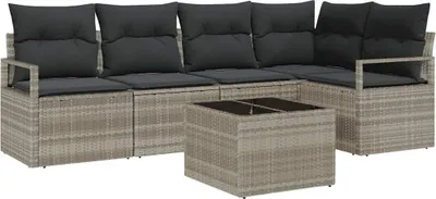 Obrázok produktu pre Sada pohoviek s vankúšom 6 pcs Svetlosivá polyratan