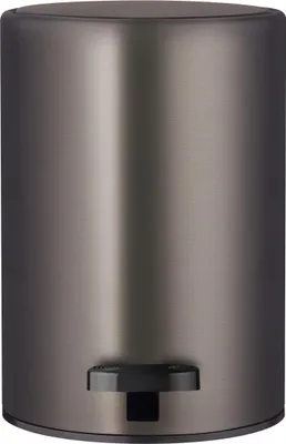 A close-up studio shot of a gray pedal trash can.