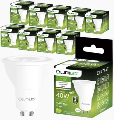 Produktbild von LUMILED GU10 LED Lampe 10er Set PAR16 3,4W  470 Lm Leuchtmittel 4000K neutralweiß Strahler, ersetzt 40W Halogenlampen, 10 Stück Lampen, 38° Reflektorlampen Reflektor Spot Nicht Dimmbar Energiesparend