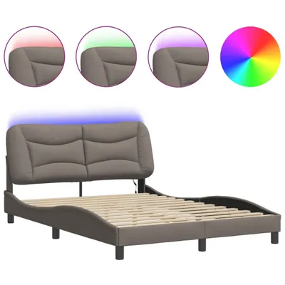 Zdjęcie produktu dla Łóżko Tapicerowane 140x200 Taupe z Oświetleniem LED Dwuosobowe do Sypialni