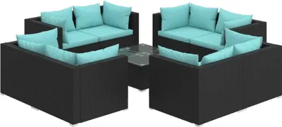 Produktbild von vidaXL 9-tlg. Garten-Lounge-Set mit Kissen Poly Rattan Schwarz