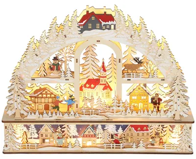 Produktbild von Weihnachtsdorf mit LED-Leuchtung, 45 cm Weihnachtsstadt mit Schneemann, Renntier und Bäume Naturholz