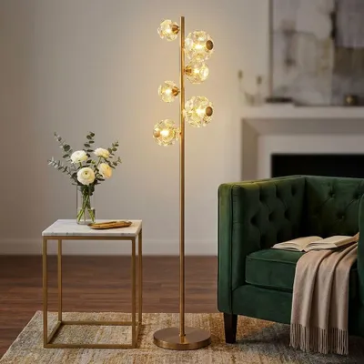 Produktbild von LED Stehleuchte VIRINA, Kristalle, Gold, 6-flammig, Metall, H 155 cm