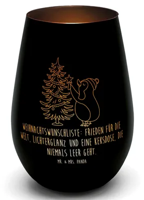 Produktbild von Mr. & Mrs. Panda Kerzenhalter Pinguin Weihnachtsbaum - Schwarz - Geschenk, Outdoor Windlicht, Teelichthalter, Laterne, Weihnachten, Glas, Winter