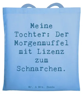 Produktbild von Mr. & Mrs. Panda Tote Bag Spruch Tochter Morgenmuffel - Sky Blue - Geschenk, Beutel, Freude, lustige Familiensprüche, Einfallsreichtum, Schultasche, Geschenke für Töchter