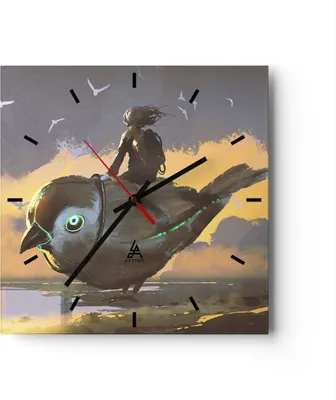 Produktbild von Wanduhr - Quadrat - Glasuhr - Fantasie Vogel - 40x40cm - Schleichendes Uhrwerk - Lautlos - zum Aufhängen bereit - Dekoration Modern - Wanddekoration aus Glas - C3AC40x40-3933