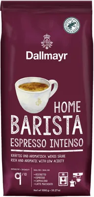 A bag of Dallmayr Home Barista Espresso Intenso coffee beans.