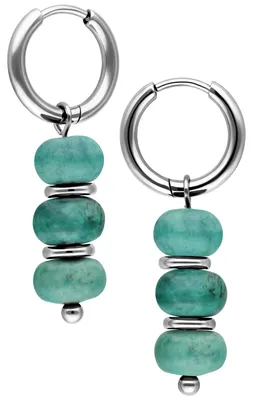 Produktbild von Wildcat Ohrringe - Little Natural Stone Bubble Hoops - Silber, Türkis - Chirurgenstahl 316L - wasserfest, langlebig, hautverträglich, Silber-Grün