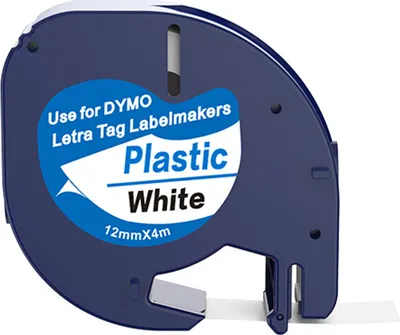 Produktbild von Boxstuff - Dymo Letratag 91201 -S0721610 - Schwarz auf Weiß - 12mm x 4m - Kompatible Briefklebebänder