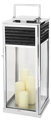 Produktbild von FINK Laterne GENUA - Bodenlaterne aus Edelstahl und Teakholz, schwarz, silberfarben, H 80 cm, für innen und außen