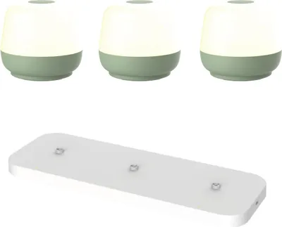 Produktbild von Luxus - Tischlampe Naxos - 3er Set - Altgrün + Ladestation weiß - H8 x Ø9