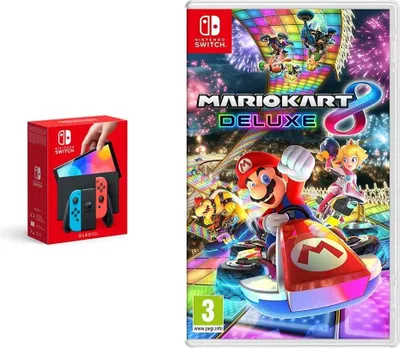 Image de Nintendo Switch (modèle OLED) rouge néon/bleu néon