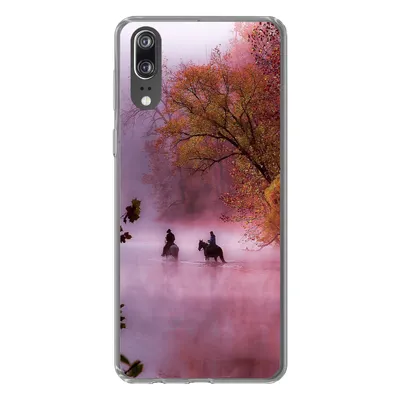 Produktbild von MuchoWow® Handyhülle Schutzhülle Hülle für Huawei P20 Pferde - Nebel - Wald Silikon Softcase Handy Hülle - Hardcover
