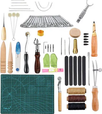 Obrázek produktu pro 50 ks DIY ruční práce řemeslné kožené ruční šicí nástroje jehla vosk nit děrovací nástroj sada