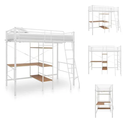 Image de vidaXL Lit superposé avec cadre de table Blanc Métal 90x200 cm - Lits & sommiers