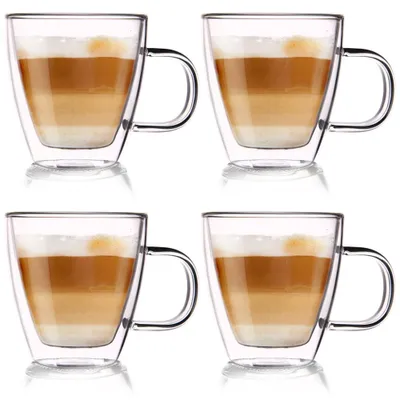 Zdjęcie produktu dla Orion | Szklanki termiczne 4 szt. - 180 ml - z uchem - Podwójna ścianka - Do kawy