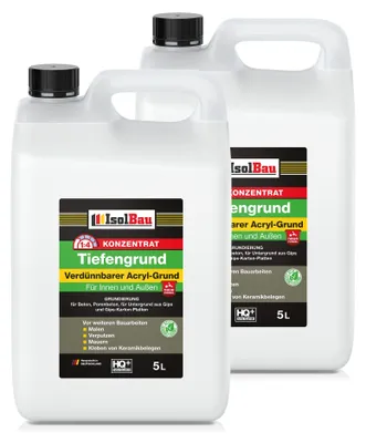 Produktbild von Isolbau 10 L Tiefengrund Konzentrat 1:4 - Verdünnbarer Acryl-Grund, Haftgrund für Innen & Außen - Grundierung für Beton, Putz, Gips uvm