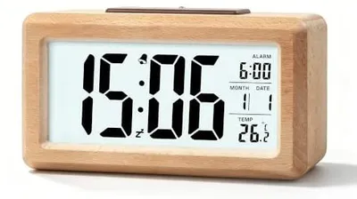 Zdjęcie produktu dla Budzik cyfrowy drewniany LCD temperatura data lampka nocna