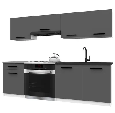 Produktbild von Belini Moderne Küchenzeile Küchenblock ITALIA 1 - Küchenmöbel 180cm Grau Matt - Einbauküche mit Hängeschränke, Unterschränke & Arbeitsplatten