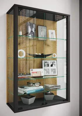 Produktbild von VCM Glasvitrine hängend, Vitrine Glas mit ESG-Sicherheitsglas, Maße: H. 91 x B. 60 x T. 25 cm, Hängevitrine Glas, modern und platzsparend, Glas Vitrinenschrank - Udina L