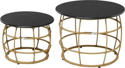 Produktbild von Outsunny Beistelltisch 2er-Set, Ratten Couchtisch mit Tischplatte aus Metall