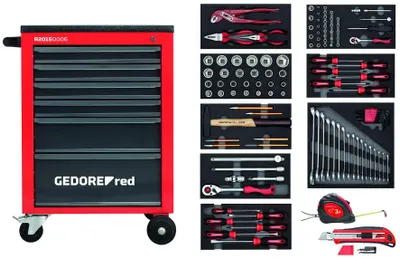 Produktbild von GEDORE czerwony R21560001 Zestaw narzędzi w wózku warsztatowym MECHANIC czerwony 119-częściowy, 3301667