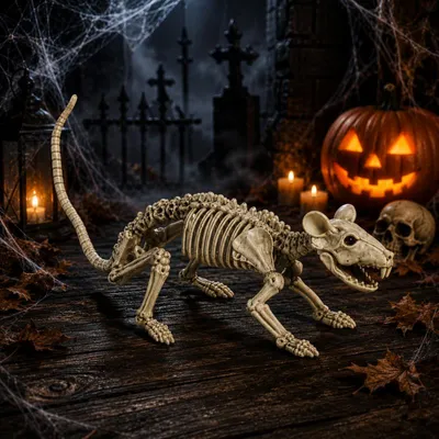 Produktbild von Ratten Skelett Halloween Deko ca. 32 cm – Gruselige Knochenratte