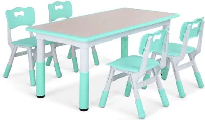 Immagine prodotto di Happiq Zyrell tavolo per bambini con 4 sedie - Tavolo da gioco e apprendimento regolabile in altezza - PP + ABS - Verde - Per bambini 2-10 anni