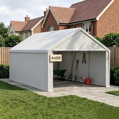 Produktbild von Lagerzelt 4x6m Wasserdicht Stabil Industriezelt Garagenzelt PE+Metallrahmen Grau